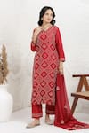 Shop_BAIDEHI_Red Silk, Organza Embroidery V-neck French Knot Kurta Set _Online_at_Aza_Fashions