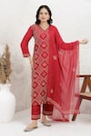 Buy_BAIDEHI_Red Silk, Organza Embroidery V-neck French Knot Kurta Set 