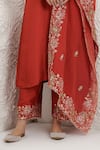 BAIDEHI_Orange Silk, Organza Embroidery, Applique V-neck Pitta Work Straight Kurta Set _Online_at_Aza_Fashions