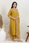 Buy_BAIDEHI_Mustard Silk, Organza Embroidery, Applique, Pitta And Work Straight Kurta Set _Online_at_Aza_Fashions