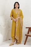 Buy_BAIDEHI_Mustard Silk, Organza Embroidery, Applique, Pitta And Work Straight Kurta Set _at_Aza_Fashions