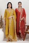 BAIDEHI_Mustard Silk, Organza Embroidery, Applique, Pitta And Work Straight Kurta Set _Online