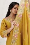 Buy_BAIDEHI_Mustard Silk, Organza Embroidery, Applique, Pitta And Work Straight Kurta Set _Online