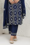 BAIDEHI_Blue Silk, Organza Embroidery V-neck French Knot Kurta Set _Online_at_Aza_Fashions
