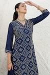 Buy_BAIDEHI_Blue Silk, Organza Embroidery V-neck French Knot Kurta Set _Online_at_Aza_Fashions