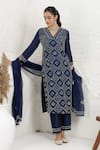 Shop_BAIDEHI_Blue Silk, Organza Embroidery V-neck French Knot Kurta Set _Online_at_Aza_Fashions