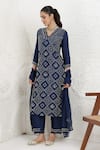 Buy_BAIDEHI_Blue Silk, Organza Embroidery V-neck French Knot Kurta Set 