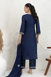 Shop_BAIDEHI_Blue Silk, Organza Embroidery V-neck French Knot Kurta Set _at_Aza_Fashions