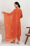 Shop_BAIDEHI_Orange Silk, Organza Embroidery V-neck French Knot Kurta Set _at_Aza_Fashions