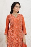 Shop_BAIDEHI_Orange Silk, Organza Embroidery V-neck French Knot Kurta Set _Online_at_Aza_Fashions