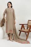 BAIDEHI_Grey Muslin, Silk, Organza Applique, Embroidery Round Neck Pitta And Kurta Set _Online