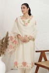 Shop BAIDEHI Ivory Muslin, Silk, Organza Applique, Embroidery Round Pitta And Work Kurta Set Online Shop_BAIDEHI_Ivory Muslin, Silk, Organza Applique, Embroidery Round Pitta And Work Kurta Set _Online