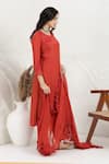 Buy_BAIDEHI_Rust Muslin, Silk, Organza Applique Split V-neck Work Kurta Set _Online_at_Aza_Fashions