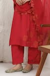 BAIDEHI_Red Silk, Muslin, Organza Applique Round Neck Work Kurta Pant Set _Online_at_Aza_Fashions