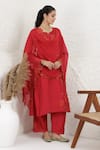 Buy_BAIDEHI_Red Silk, Muslin, Organza Applique Round Neck Work Kurta Pant Set _at_Aza_Fashions