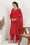 Shop_BAIDEHI_Red Silk, Muslin, Organza Applique Round Neck Work Kurta Pant Set 