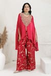 Buy BAIDEHI Red Bemberg, Silk Beads, Sequins, Pearls, Embroidery V-neck, Cape Palazzo Set at Aza Fashions Buy_BAIDEHI_Red Bemberg, Silk Beads, Sequins, Pearls, Embroidery V-neck, Cape Palazzo Set _at_Aza_Fashions