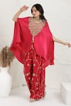 Shop BAIDEHI Red Bemberg, Silk Beads, Sequins, Pearls, Embroidery V-neck, Cape Palazzo Set Online at Aza Fashions Shop_BAIDEHI_Red Bemberg, Silk Beads, Sequins, Pearls, Embroidery V-neck, Cape Palazzo Set _Online_at_Aza_Fashions