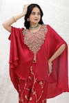 BAIDEHI Red Bemberg, Silk Beads, Sequins, Pearls, Embroidery V-neck, Cape Palazzo Set at Aza Fashions BAIDEHI_Red Bemberg, Silk Beads, Sequins, Pearls, Embroidery V-neck, Cape Palazzo Set _at_Aza_Fashions