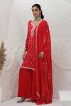 BAIDEHI_Red Chinon, Georgette, Organza Embroidery, Beads, Pearls, Kurta Sharara Set _Online_at_Aza_Fashions