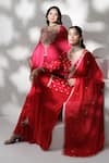 Buy_BAIDEHI_Red Chinon, Georgette, Organza Embroidery, Beads, Pearls, Kurta Sharara Set _Online_at_Aza_Fashions
