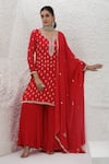 Shop_BAIDEHI_Red Chinon, Georgette, Organza Embroidery, Beads, Pearls, Kurta Sharara Set _Online_at_Aza_Fashions