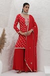 Buy_BAIDEHI_Red Chinon, Georgette, Organza Embroidery, Beads, Pearls, Kurta Sharara Set _at_Aza_Fashions