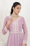 BAIDEHI_Purple Georgette Beads, Sequins, Pearls V-neck Embroidered Gown _Online_at_Aza_Fashions