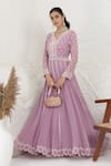 Buy_BAIDEHI_Purple Georgette Beads, Sequins, Pearls V-neck Embroidered Gown _Online_at_Aza_Fashions