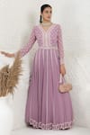 Buy_BAIDEHI_Purple Georgette Beads, Sequins, Pearls V-neck Embroidered Gown _at_Aza_Fashions