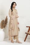 Buy_BAIDEHI_Beige Silk, Organza Embroidery, Applique V-neck Pitta And Work Kurta Set _Online_at_Aza_Fashions