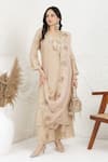 Buy_BAIDEHI_Beige Silk, Organza Embroidery, Applique V-neck Pitta And Work Kurta Set _at_Aza_Fashions