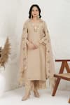 Buy_BAIDEHI_Beige Silk, Organza Embroidery, Applique V-neck Pitta And Work Kurta Set 