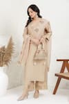 Shop_BAIDEHI_Beige Silk, Organza Embroidery, Applique V-neck Pitta And Work Kurta Set 