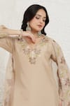 Buy_BAIDEHI_Beige Silk, Organza Embroidery, Applique V-neck Pitta And Work Kurta Set _Online
