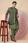 Soniya G_Olive Green Embroidery, Metallic Thread Floral Jacket Kurta Set _Online_at_Aza_Fashions