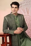 Shop_Soniya G_Olive Green Embroidery, Metallic Thread Floral Jacket Kurta Set _Online_at_Aza_Fashions