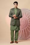 Buy_Soniya G_Olive Green Embroidery, Metallic Thread Floral Jacket Kurta Set _at_Aza_Fashions