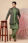 Soniya G_Olive Green Embroidery, Metallic Thread Floral Jacket Kurta Set _at_Aza_Fashions