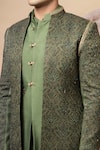 Soniya G_Olive Green Embroidery, Metallic Thread Floral Jacket Kurta Set _Online