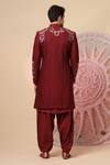 Shop_Soniya G_Maroon Silk Embroidery Sherwani Jacket And Kurta Set _at_Aza_Fashions