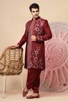 Buy_Soniya G_Maroon Silk Embroidery Sherwani Jacket And Kurta Set _Online_at_Aza_Fashions