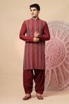 Shop_Soniya G_Maroon Silk Embroidery Sherwani Jacket And Kurta Set _Online_at_Aza_Fashions