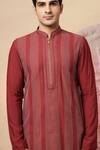 Soniya G_Maroon Silk Embroidery Sherwani Jacket And Kurta Set _at_Aza_Fashions