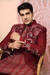 Buy_Soniya G_Maroon Silk Embroidery Sherwani Jacket And Kurta Set 