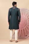 Shop_Soniya G_Teal Handloom Cotton Embroidery, Beads, Sequins Sherwani Jacket And Kurta Set _at_Aza_Fashions