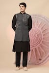 Buy_Soniya G_Black Handloom Cotton Embroidery, Mirrors, Regal Nehru Jacket And Kurta Set _Online_at_Aza_Fashions