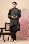 Buy_Soniya G_Black Handloom Cotton Embroidery, Mirrors, Regal Nehru Jacket And Kurta Set _at_Aza_Fashions