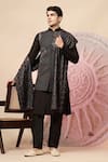 Soniya G_Black Handloom Cotton Embroidery, Mirrors, Regal Nehru Jacket And Kurta Set _at_Aza_Fashions