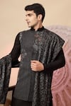 Shop_Soniya G_Black Handloom Cotton Embroidery, Mirrors, Regal Nehru Jacket And Kurta Set 